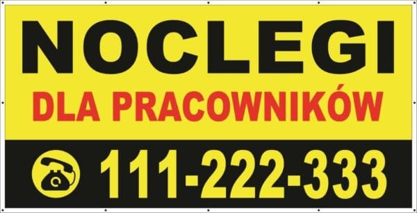 Baner Reklamowy 2 x 1 m -Noclegi- Baner Premium - Mocny !