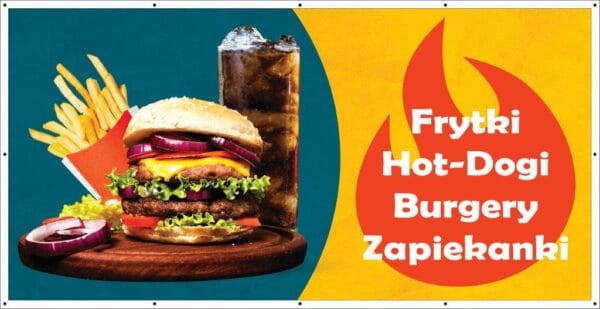 Baner Reklamowy 2 x 1 m -Frytki Zapiekanki Hamburgery - Baner Premium - Mocny !