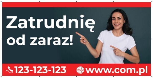 Baner Reklamowy 2 x 1 m - Zatrudnię Pracownika - Baner Premium - Mocny !